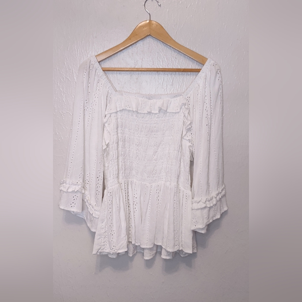 Whimsy Boho Romantic Gypsy Renaissance Flowy White 4X Blouse